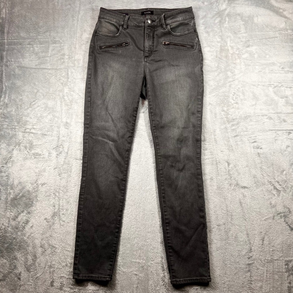 NYDJ Alina Legging Grey Skinny Jeans Lift Tuck Moto Zipper Pockets Womens Size 6